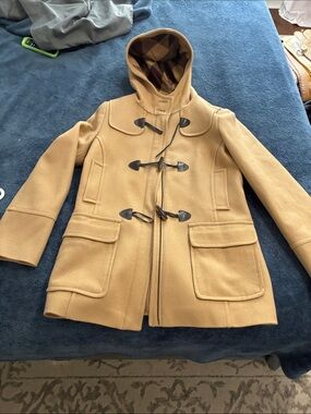 Chico's Camel Hooded Duffel Coat with Toggle Closures